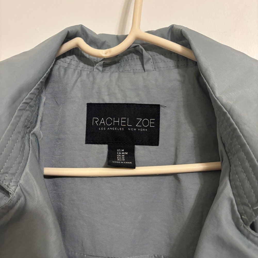 Rachel Zoe dusty sage blue hooded trench coat sz medium - Picture 11 of 14